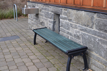 Mather Road access – bench and drinking fountain outside the restroom
